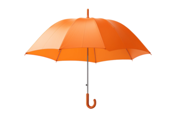 Citrus Canopy: Vibrant Orange Umbrella With Black Handle on White Background. On White or PNG Transparent Background.
