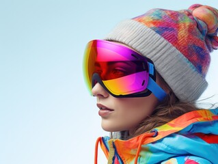 A woman dressed in bright ski gear ready for winter sports