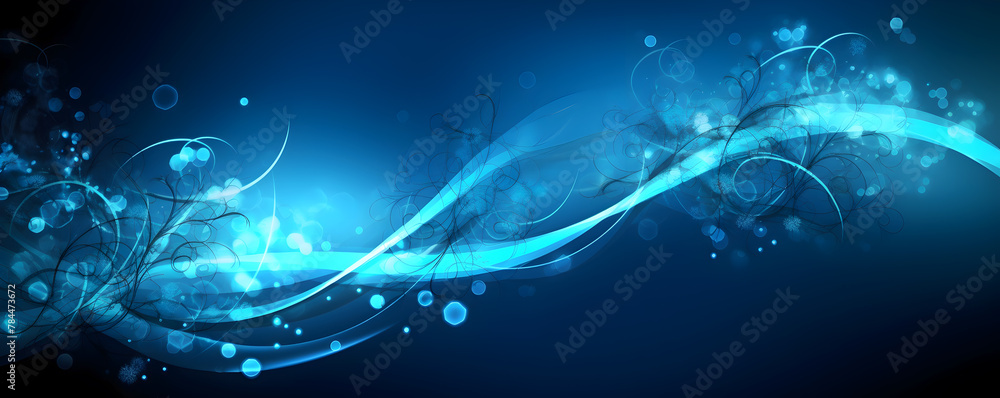 Poster abstract dark blue background with light waves and geometric structures. graphical representation of