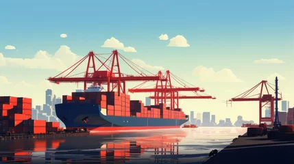 Fotobehang industrial harbor container logistics © StraSyP