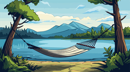 Peaceful lakeside hammock swaying in the breeze 2d