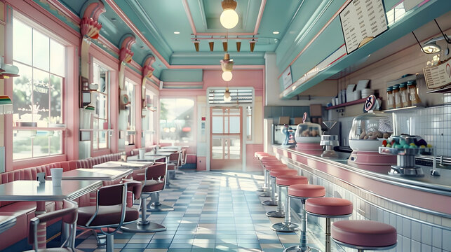 Cozy Vintage Ice Cream Parlor with Retro Decor and Inviting Atmosphere