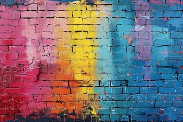 An urban street art piece, this image captures the dripping paint textures over a multicolored...