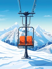 A ski lift going up a snowy mountain