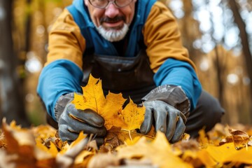 A man holding a yellow leaf, suitable for autumn themes