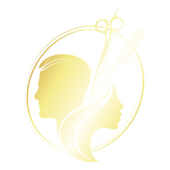 Male and female profile scissors comb symbol for a beauty salon. Unique design for male and female beauty salon