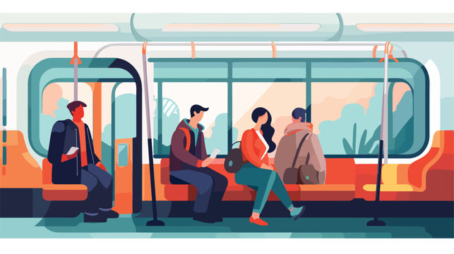 People traveling by subway or underground flat vector