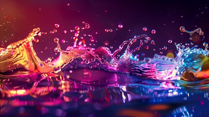 Fototapeta na wymiar A splash of liquid in shades of purple, pink, and magenta on a dark background