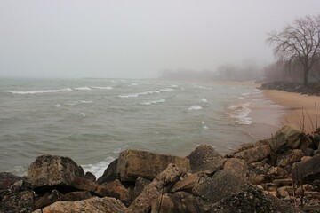 waves breaking on the beach