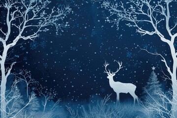A majestic deer standing in a peaceful snowy forest