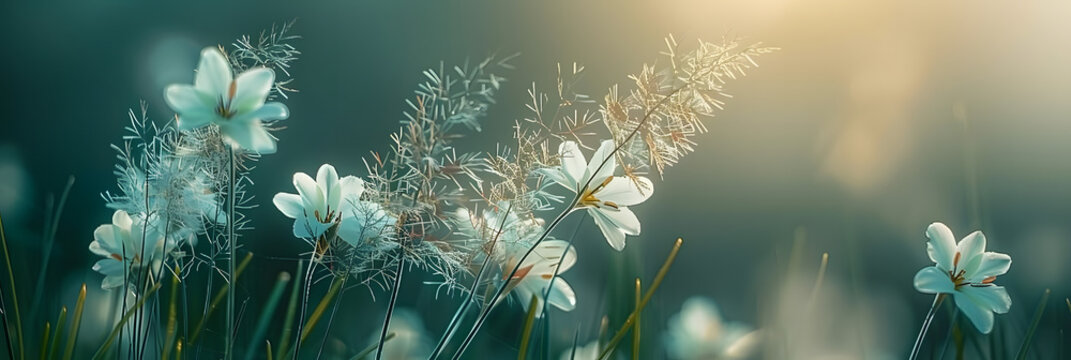 White Flowers on Green Field