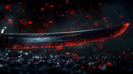 Flesh-Eater's Blade Guided by Bushido Cutting Through the Darkness in Cinematic 3D Render with Details