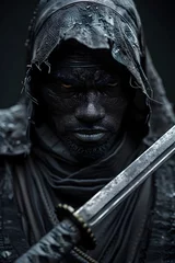 Fotobehang Flesh-Eating Warrior Seeks Purity Amidst the Darkness with Sword in Isolation © lertsakwiman