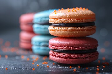 Indulge in sweet pastel macarons, a delicious French dessert in assorted flavors.