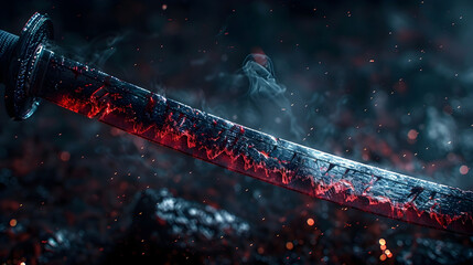Flesh-eater's Katana Guided by Bushido Cutting Through the Darkness in Cinematic 3D Render