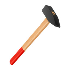 Locksmith's hammer with wooden handle isolated on white background. Fitter's hammer for chiselling and driving in nails and dowels as well as for joining components. Realistic 3d vector illustration