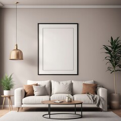  Frame mockup, Living room wall poster mockup. Interior mockup with house background. Modern interior design. 3D render 