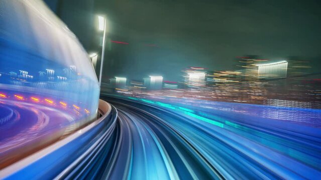Time lapse of automatic train moving to tunnel in Tokyo, Japan.