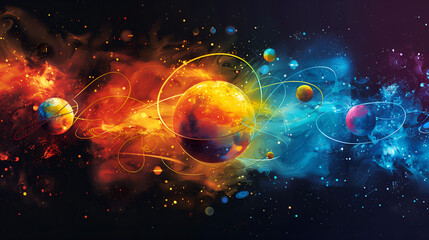 Image of planets in space against colorful background. Science and education concept