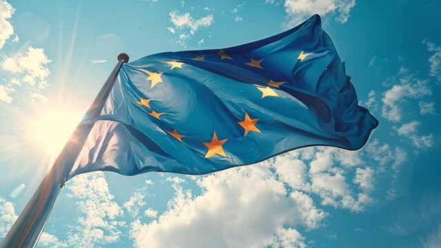 The flag of The European Union flapping in the wind. Economic and finance Community. Politics and Economy. Transnational political government 4k video union