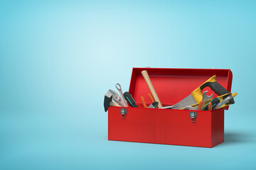 Open red toolbox filled with various tools