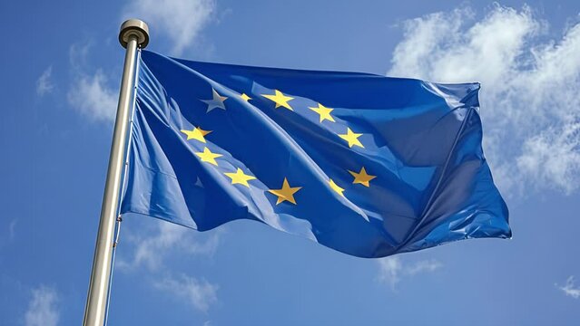 The flag of The European Union flapping in the wind. Economic and finance Community. Politics and Economy. Transnational political government 4k video union