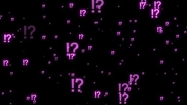 Multiple question and exclamation marks appear and rise in this video clip, alpha channel, transparent background