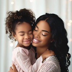 portrait of African American mother with child on studio background