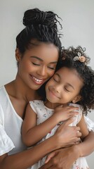 portrait of African American mother with child on studio background