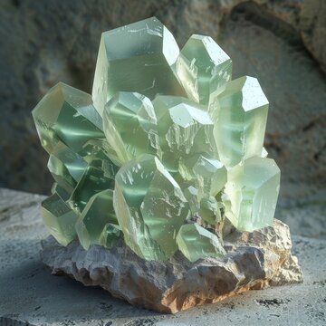 Stunning Green Prehnite Mineral Cluster Formation in Natural Geological Cavern