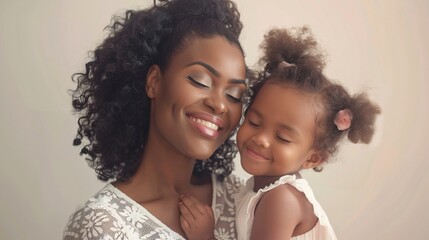 African American mother hugging child - obrazy, fototapety, plakaty