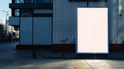 vertical blank white illuminated billboard on the street at night, cast shadows, put your design