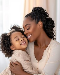 African American mother hugging child