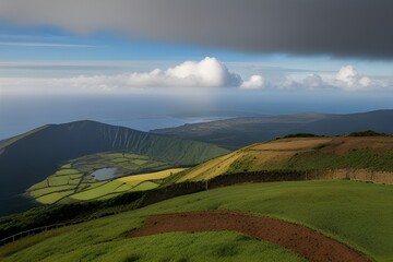 Obraz premium Mountain landscape Ponta Delgada island, Azores Generative AI