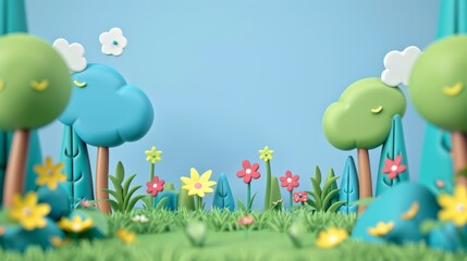 3D landscape C4D cartoon cute style background material