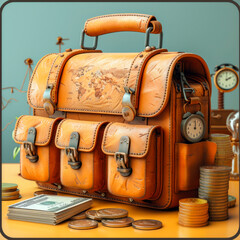 Briefcase with money, 2D flat design. AI generative - 784485012