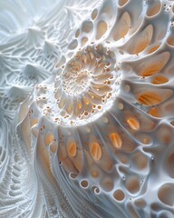 Chambered Complexity Dive into the complexity of the Nautilus shells chambers where a labyrinth of interconnected spaces forms a textured landscape of organic beauty