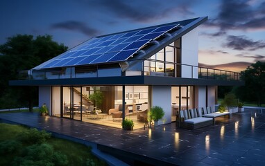 Smart home with solar panels on the roof