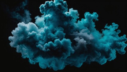 Illustration of cyan and turquoise fluffy pastel ink smoke cloud against a black background.