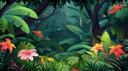 Vector Jungle Background with Flowers
