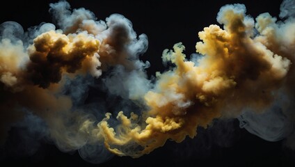 Illustration of goldenrod and mustard fluffy pastel ink smoke cloud against a black background.