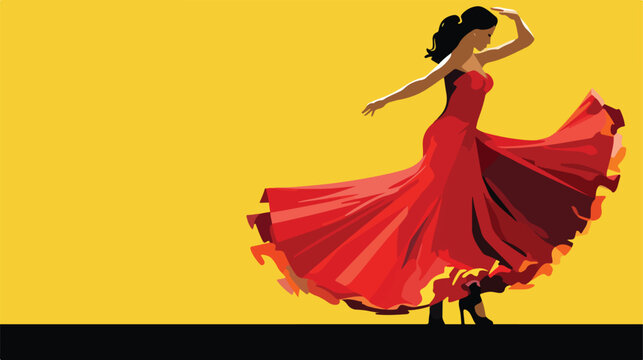 Redyellow image of flamenco dancer 2d flat cartoon