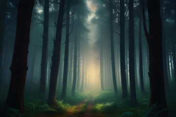 Mystical forest landscape capturing the beauty and magic of nature with a digital art style. Generative AI