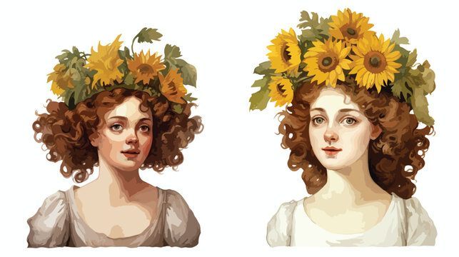 Renaissance Daisy Lady Vintage Watercolor Clipart 2