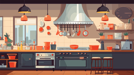 Restaurant kitchen with oven and counter vector illustration