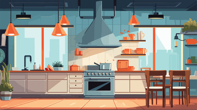 Restaurant kitchen with oven and counter vector illustration
