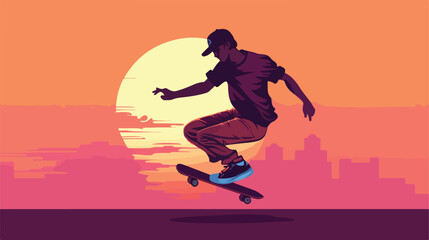 Fototapeta na wymiar Retro Vintage silhouette skateboard doing freestyle