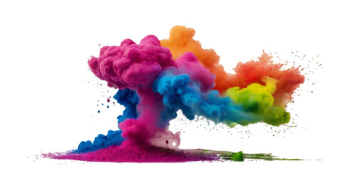 Vector abstract colorful rainbow holi paint and colorful cloud smoke powder explosion isolated on transparent wide panorama background.