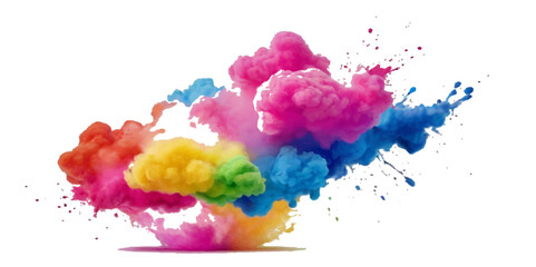 Vector abstract colorful rainbow holi paint and colorful cloud smoke powder explosion isolated on transparent wide panorama background.