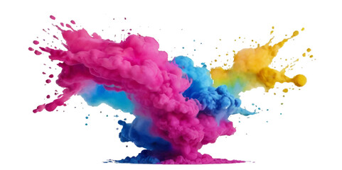 Vector abstract colorful rainbow holi paint and colorful cloud smoke powder explosion isolated on transparent wide panorama background.